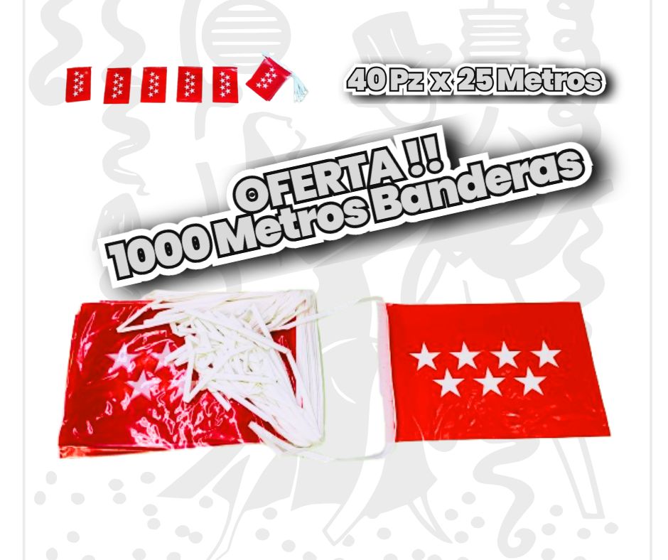 Bandera C.Madrid Plastico Oferta 1000 Metros Decoracion-Festiva-elCollarHawaiano-Decoracion-Festiva-Resistente-ElCollarHawaiwano